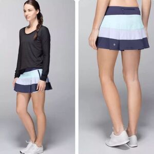 Lululemon Pace Rival Skirt Skort 4 Reg Cadet Blue Cool Breeze Aqua Stripe RARE